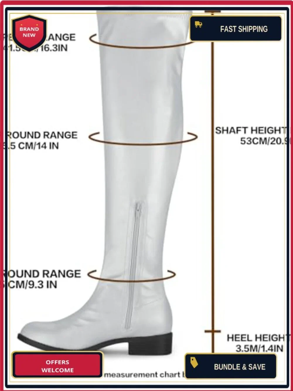 Faux Leather Over the Knee Boots Block Heel Round Toe Zip Closure Women's Thigh